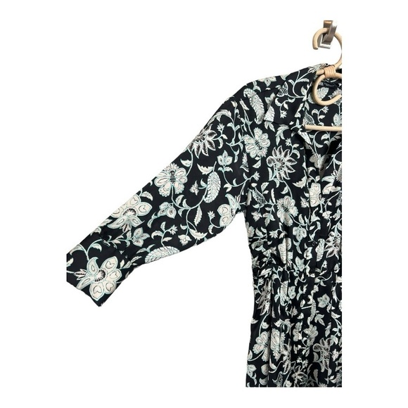 ZARA Satin Effect Black White Floral Shirt Dress XS Long Exaggerated Sleeve XS - Picture 13 of 15